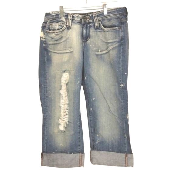 Y2K Hippie Denim Capris Jeans Sz 9 Distressed Details Boho Gypsy Festival VNTG - Picture 2 of 10